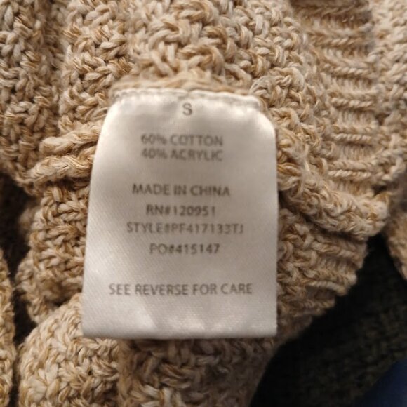 PINK ROSE Crochet Scoop neck Sweater Top S Oatmeal Beige Lace inset shoulder - Picture 8 of 8